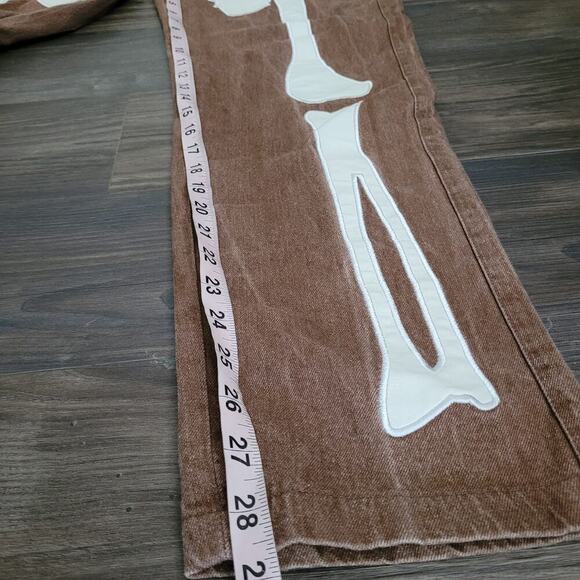 Vintage Fair Focus Japanese Men's Straight Jeans Size M Brown Double Skull - Picture 10 of 11
